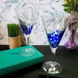 VINTAGE | Blue & Teal Stemmed Glasses 2pc Set 8oz